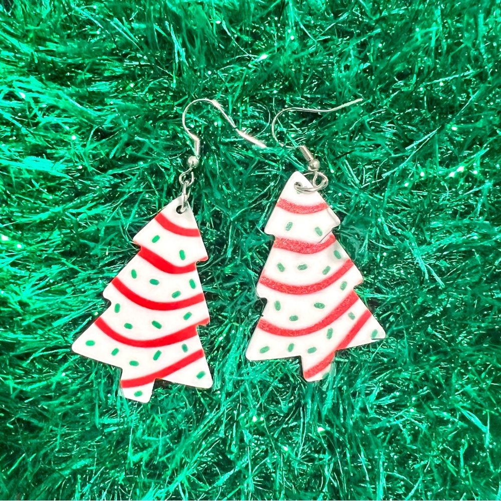 Vintage Christmas Tree Shaped Dangle Earrings For Women, Acrylic Holiday